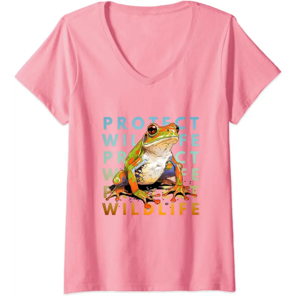 Womens Wildlife Defender: Protecting Frogs V-Neck T-Shirt