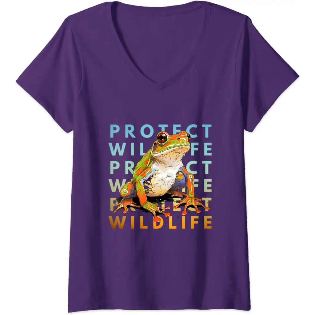 Womens Wildlife Defender: Protecting Frogs V-Neck T-Shirt