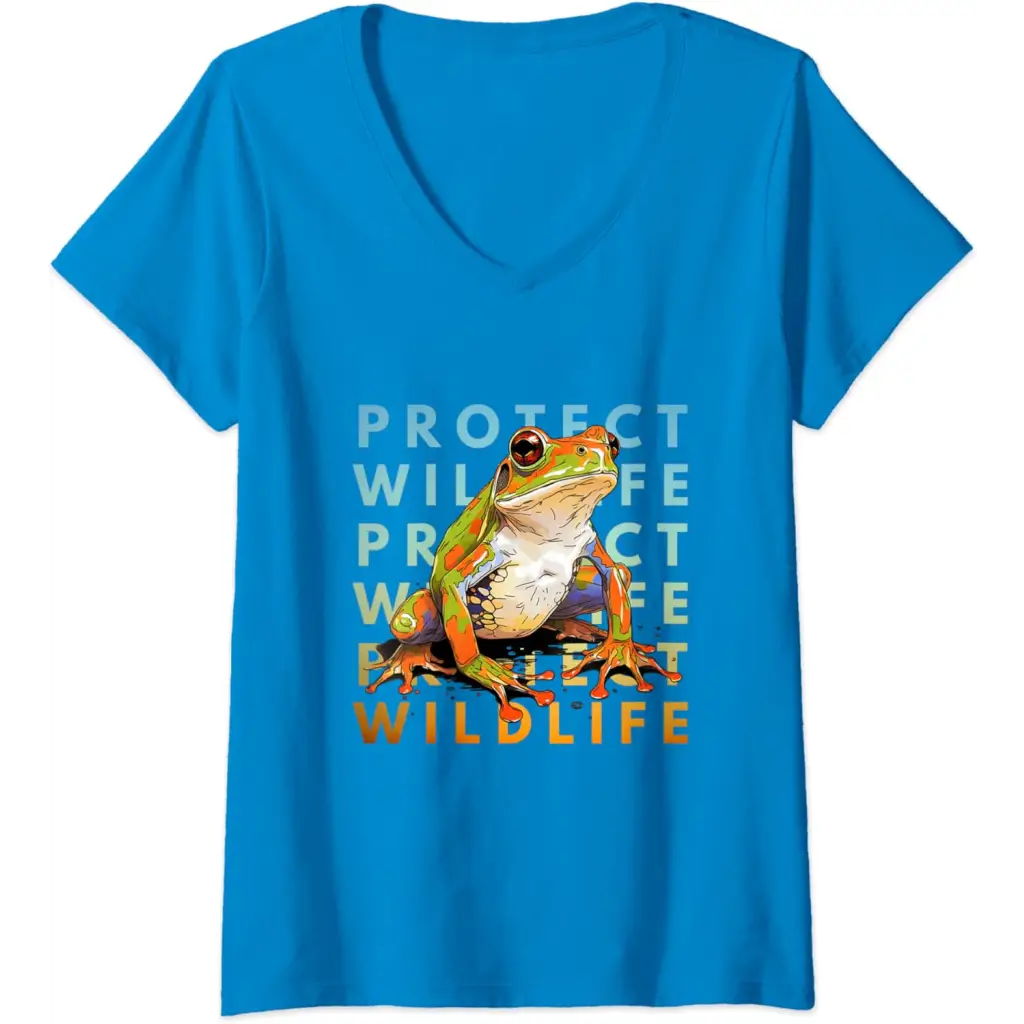 Womens Wildlife Defender: Protecting Frogs V-Neck T-Shirt