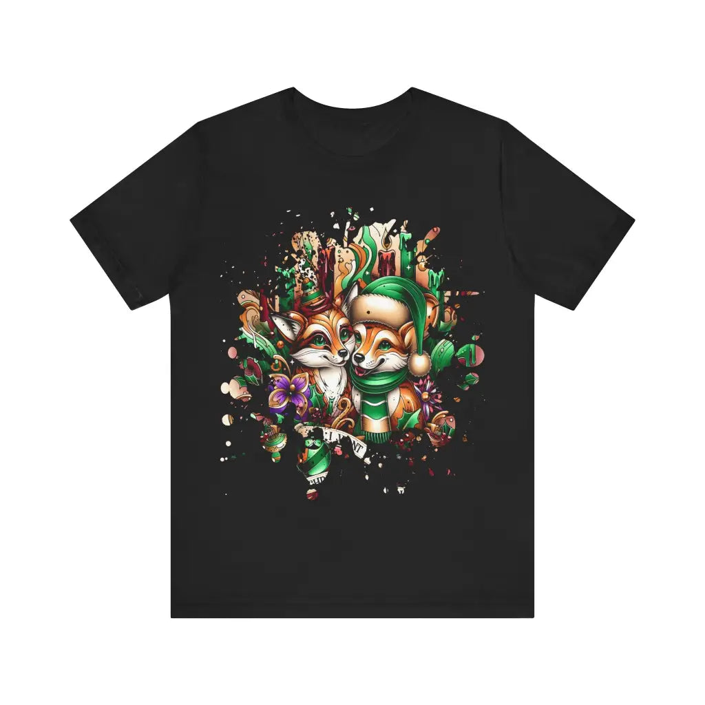 Yuletide Foxes Festivity - Jersey Short Sleeve Tee - Black